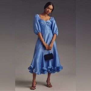 Hutch twist front puff sleeves Ruffled Tiered Midi Dress Sweetheart Neckline XLP